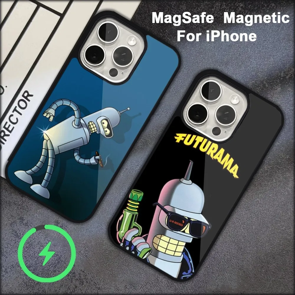 Animasi F-футуристима Bender чехол для телефона iPhone 15 14 13 12 11 Pro Max Plus Magsafe черный мягкий