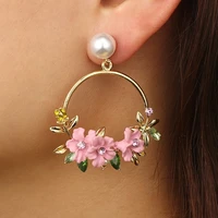delysia king 2021 women cute round pearl flower earrings plant romantic rhinestone aestheticism eardrop
