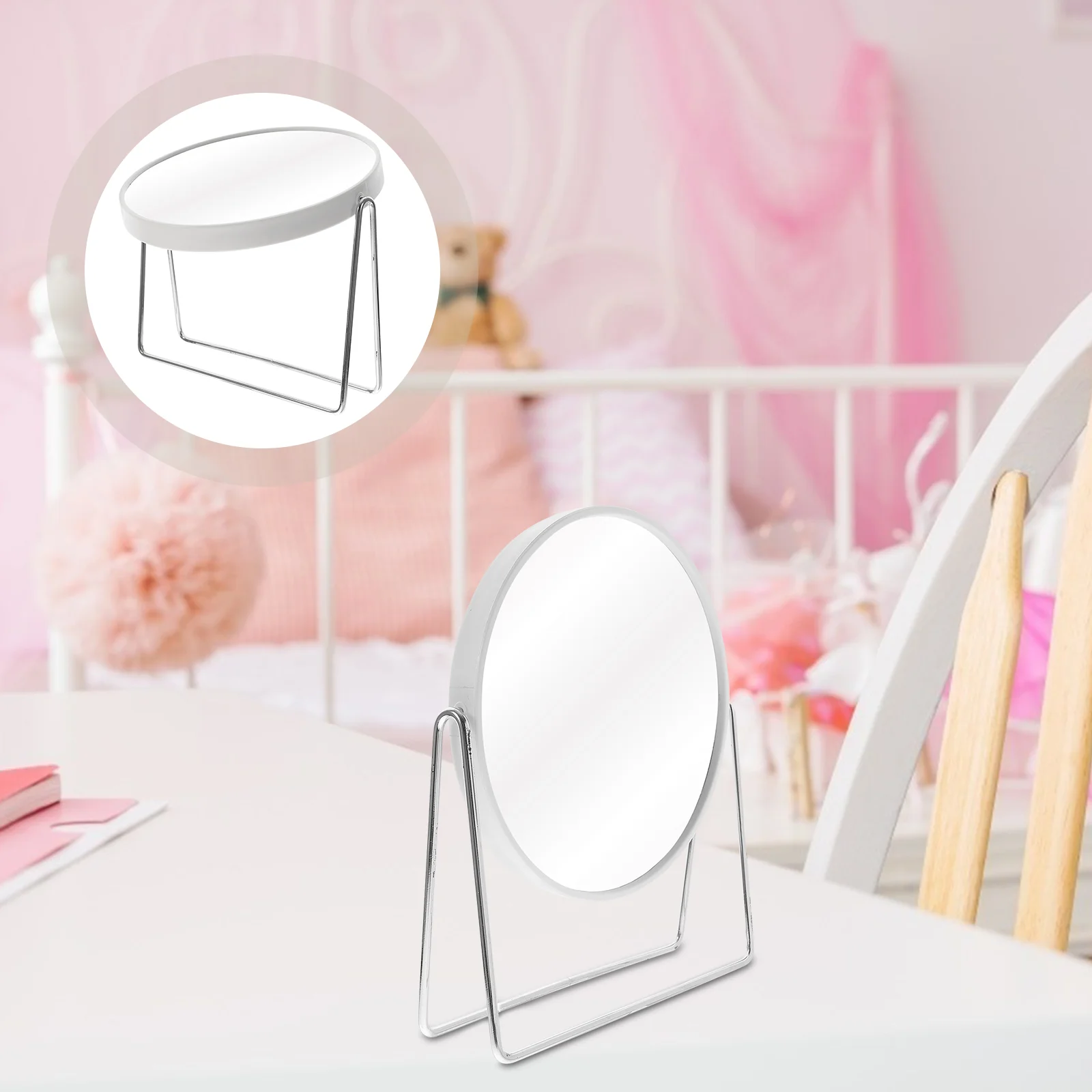 

Double Sided Makeup Mirror Foldable Home Lens Mirrors Bedroom Table Simple Decor Girl
