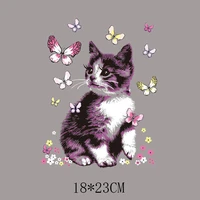 butterfly cat animal iron on patches for diy heat transfer clothes t shirt thermal stickers decoration printing
