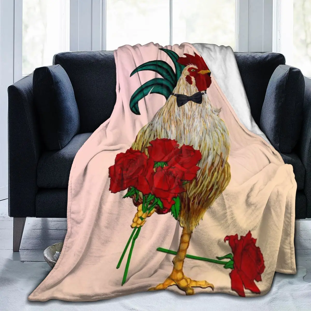 

animal 3D printing printed blanket bedspread blanket retro bedding square picnic wool soft blanket Chicken