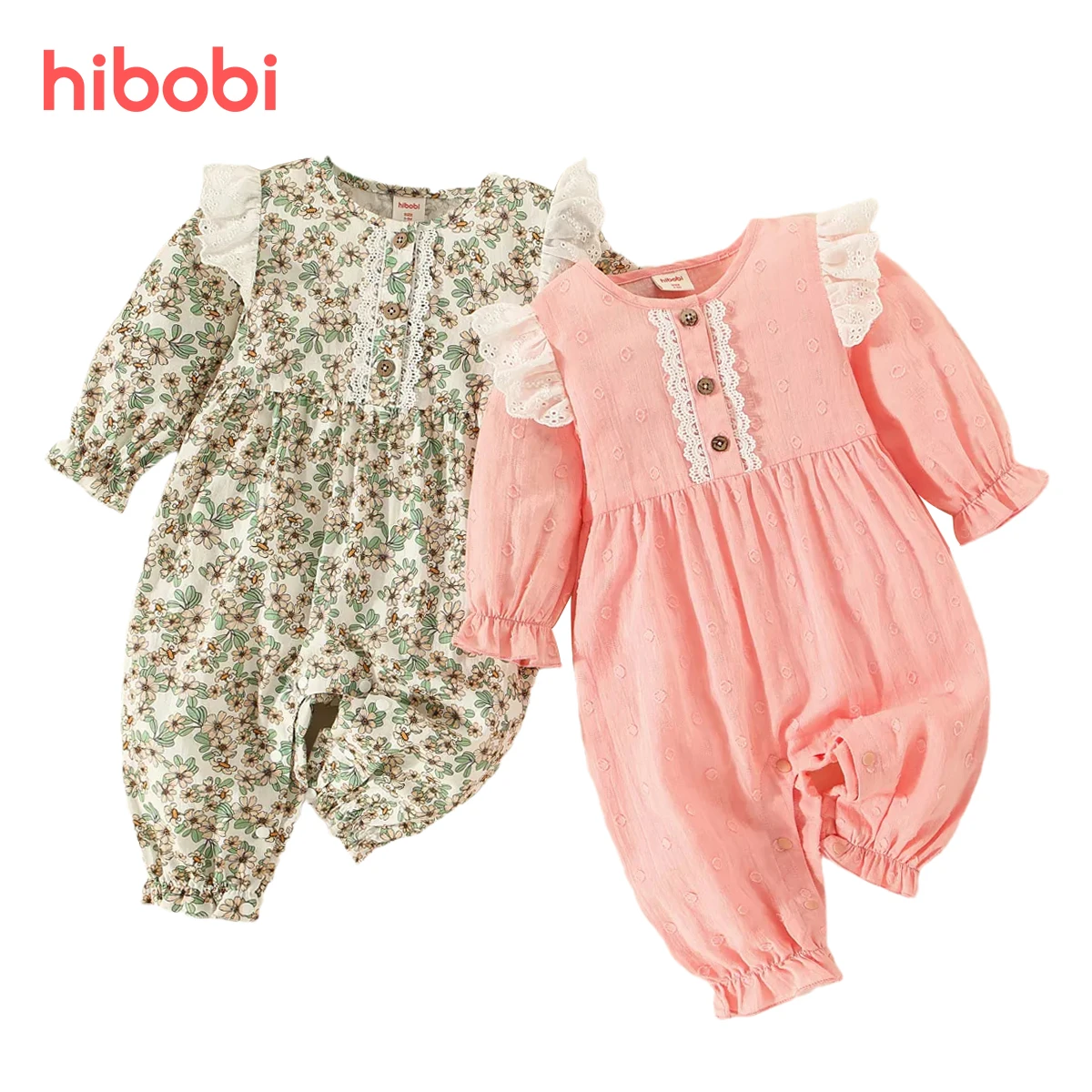 

hibobi Baby Girls Romper Autumn Long Sleeve Solid Color Cotton Jumpsuit With Bowknot Headband Cute Daisy Decor Infant Outfit