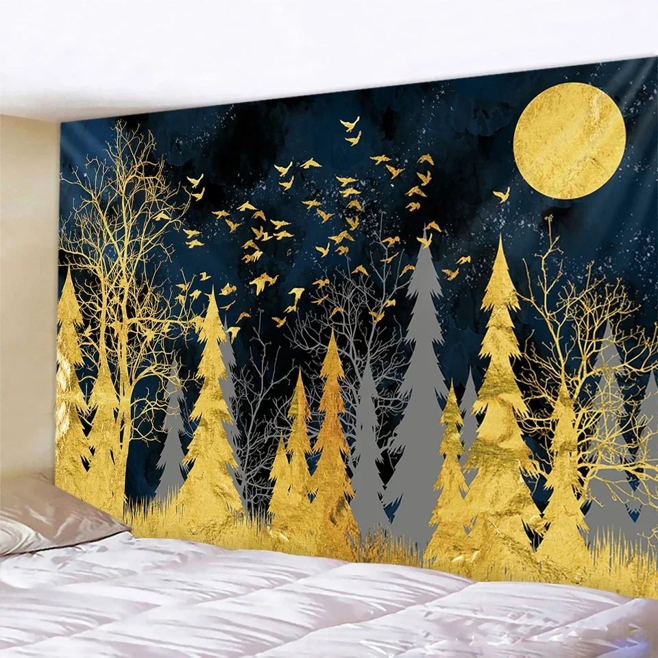 Красивый настенный гобелен в виде леса для гостиной искусство Мандала фон ткань