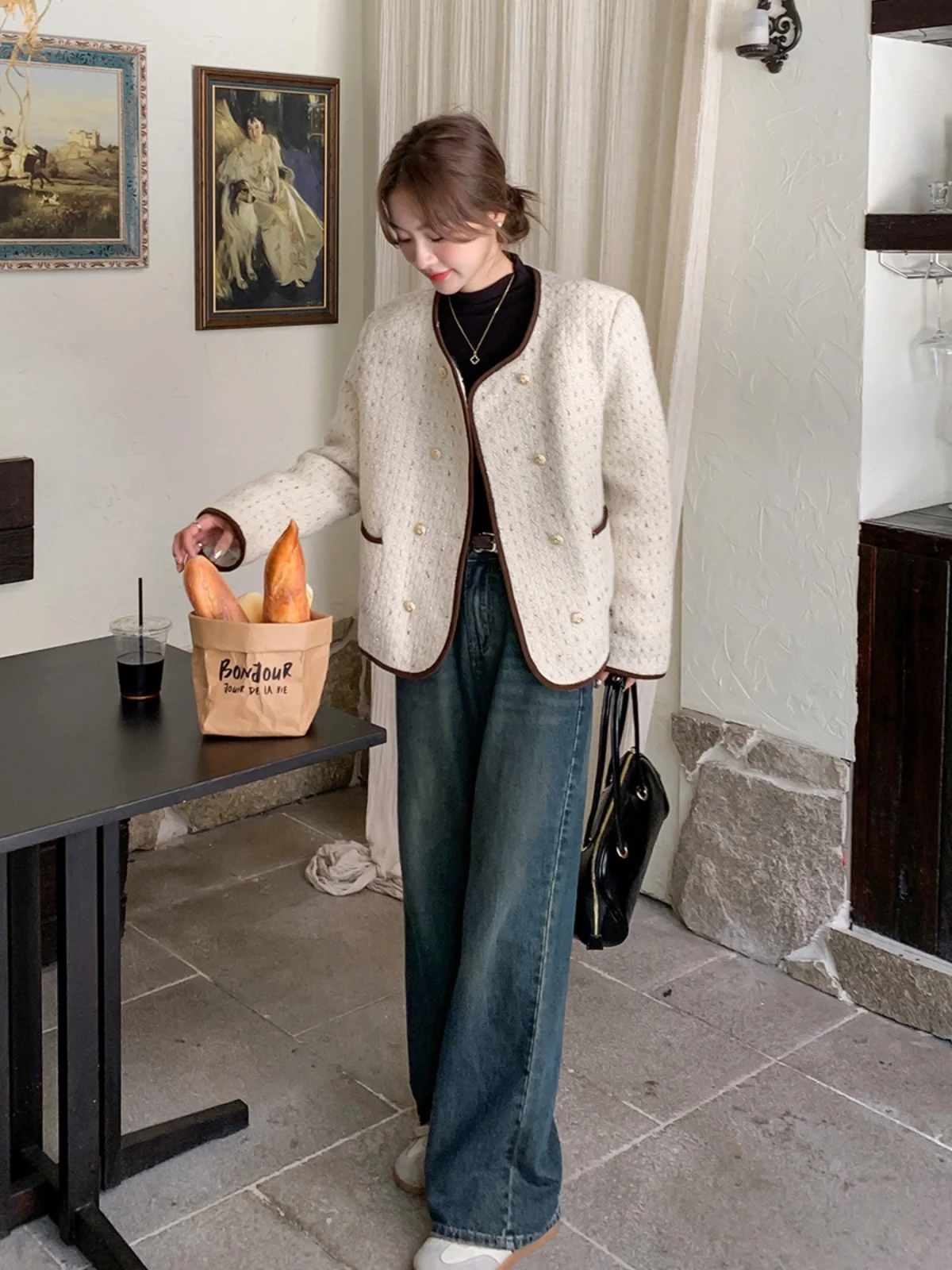 Beige Graceful Short down Outerwear Women 2024 Winter New High Sense Fried Street Thick Loose Top