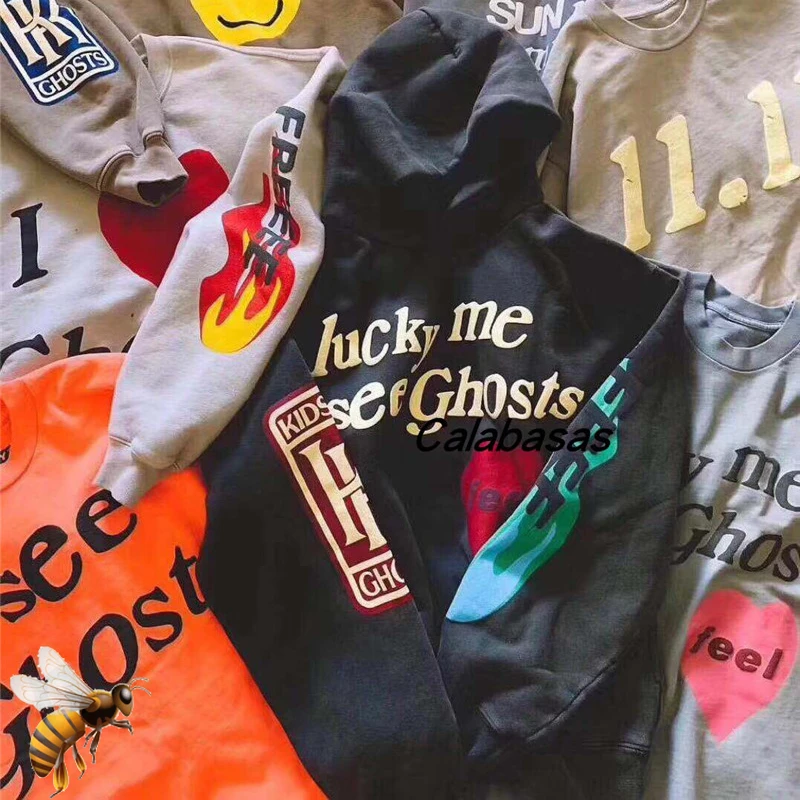 

New Kanye West KIDS SEE GHOSTS FREEEE Hoodie Flocking Men Women High Quality Sweatshirts Streetwear Pullover
