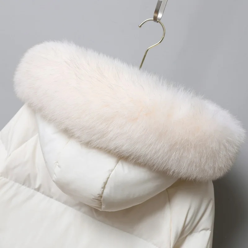 New Women Fox Fur Collar Long Down Jacket Casual Style Autumn Winter Coats And Parkas Female Outwear
