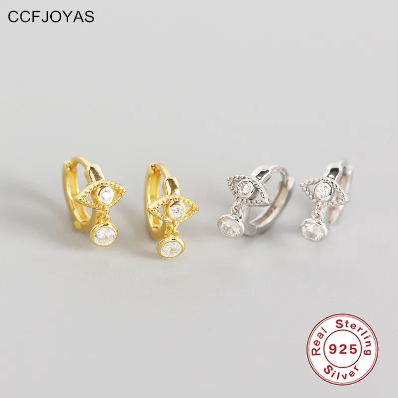 

CCFJOYAS S925 Silver INS Geometric Eyes Small Hoop Earrings for Women Simple 7.8mm Round Circle Earrings Fashion Jewelry
