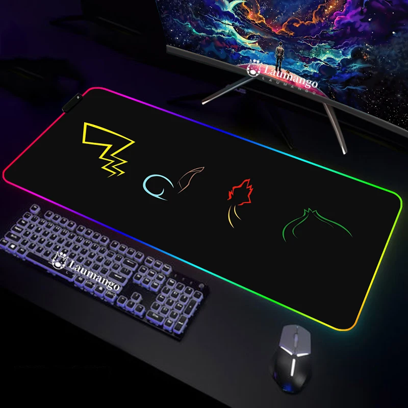 

Игровой коврик для мыши со светодиодной подсветкой, милый коврик с проводом, подсветка шкафа, аниме Покемон, RGB, компьютерный Настольный ков...