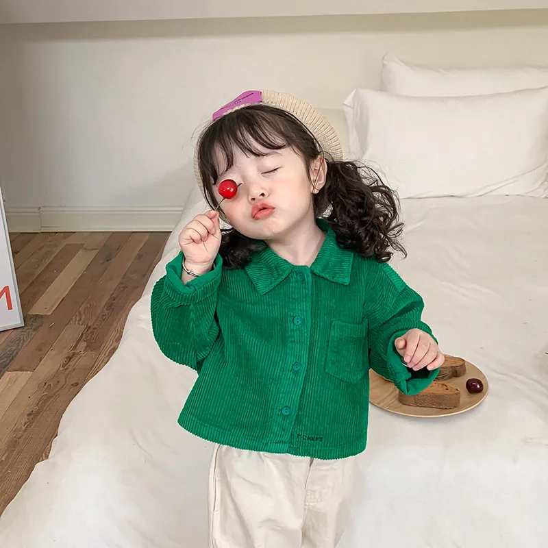 

Children's Corduroy Short Coat Autumn New Korean Boys' and Girls' Embroidered Letter Long Sleeve Coat
