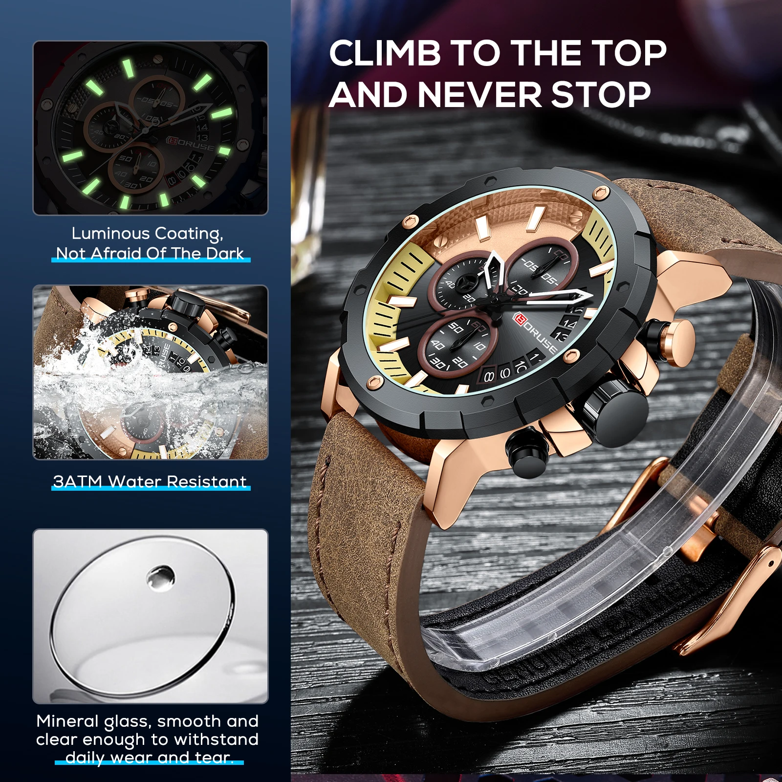 Мужские наручные кварцевые часы BORUSE