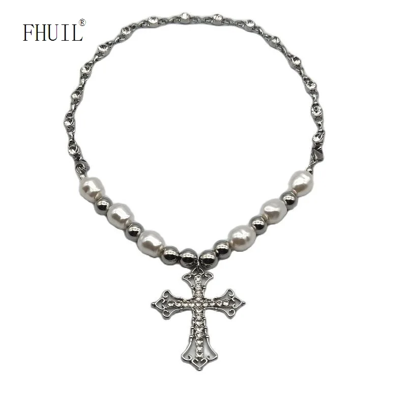 

Beads Necklace Chokers Necklaces For Women Men Cross Pendant Stainless Steel Chains Necklaces Fashion Jewelry Party Accessori