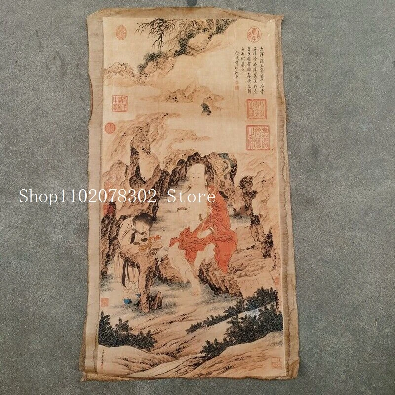 

Old Chinese calligraphy Scroll painting Hand Painted "Jin Tingbiao Lohan” Slice