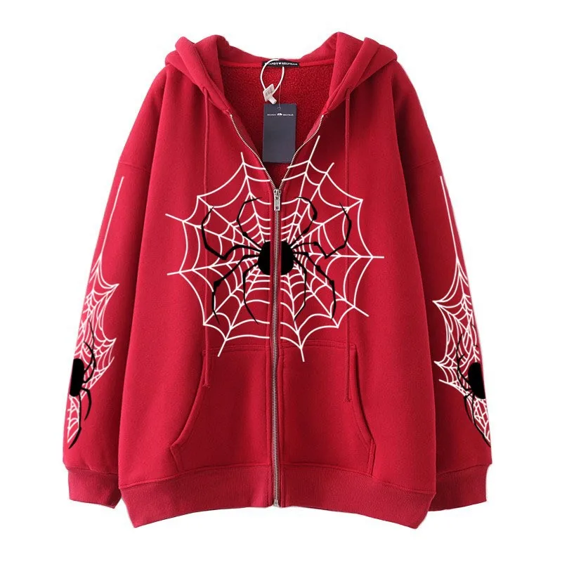 

High Quality Gothic Ins Spider Web Y2K Zipper Women's Hoodies&Sweatshirt Loose Oversized Harajuk HighStreet Streetwear