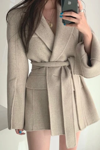 Модное зимнее пальто для женщин Французский Ретро бандаж на пуговицах Закрытая Талия разрез длинный рукав теплые шерстяные пальто Z14