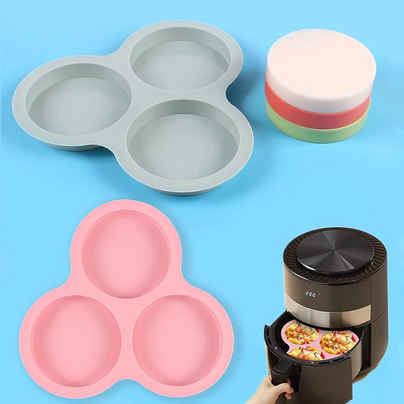 

New 1pc Silicone Air Fryer Egg Pan Reusable Air Fryer Egg Non Stick Air Fryer Baking Pan 3 Cavity Silicone Muffin Pan for Baking