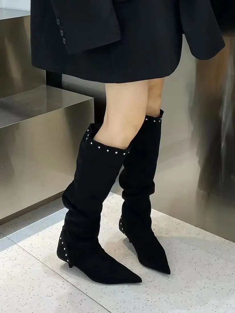 

Черные, коричневые женские сапоги до колена, низкие слипоны, ботинки челси, ботинки челси на тонком среднем каблуке, зимние женские ботинки, размеры 39