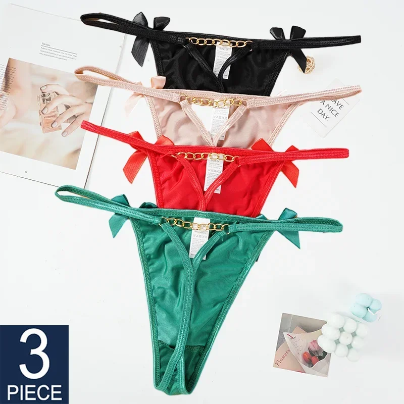 3 шт./компл. сексуальные женские трусики из ледяного шелка с низкой талией стринги