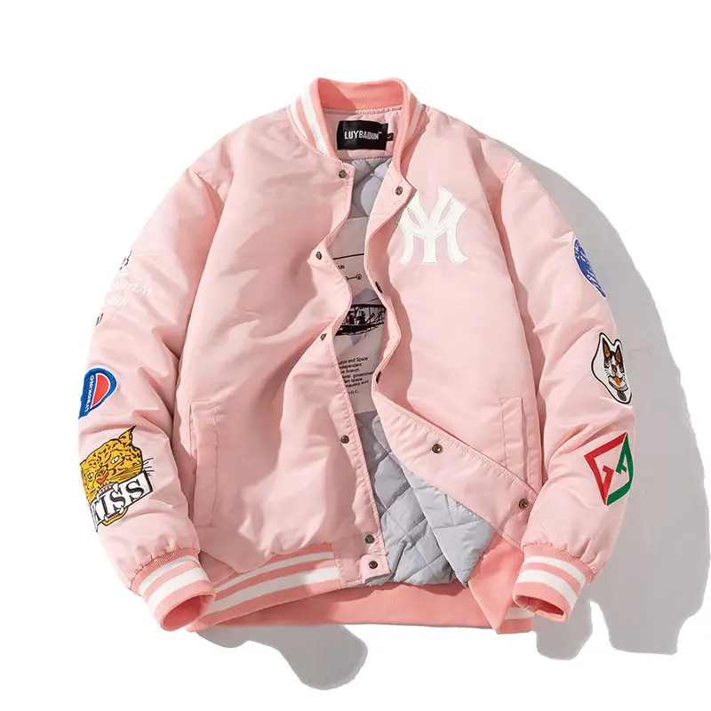 

New in Autumn and Winter Cotton Thickened Pink Embroidered Cotton Clothes Loose Male and Female Pilot Jackets Cotton Clothes