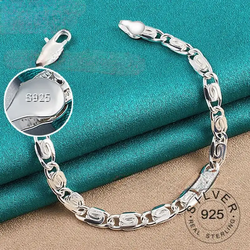 Женские и мужские браслеты из серебра 925 пробы цепочка с отверстиями модный