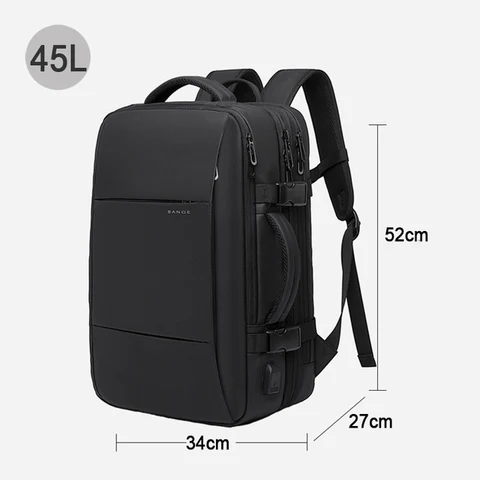 Дорожный рюкзак BANGE для мужчин, деловой школьный ранец с USB-разъемом и возможностью увеличения объема, Водонепроницаемый модный портфель для ноутбука 17,3 дюйма