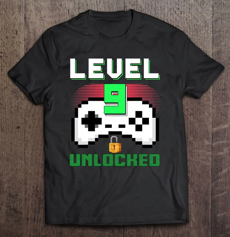

Разблокированная футболка для видеоигр Уровень 9 на день рождения Футболка оверсайз футболка для мужчин Аниме Мужская хлопковая футболка ж...