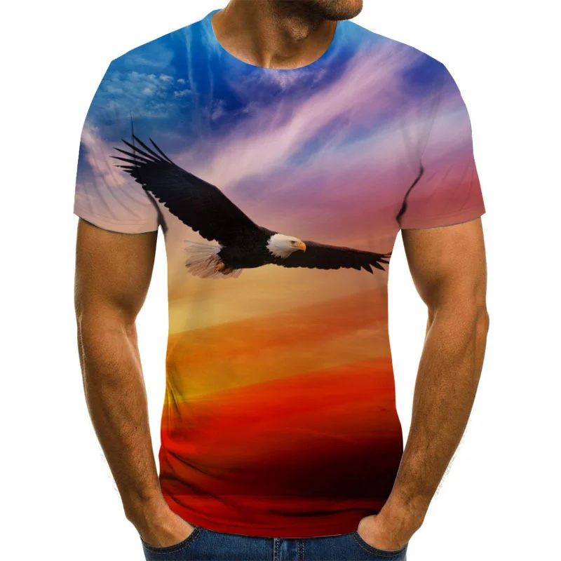 

Men Casual and Versatile Summer Fashion Shirt Harajuku Oversized Short-sleeved 3d Printed Cute Animal Eagle Men New Loose t