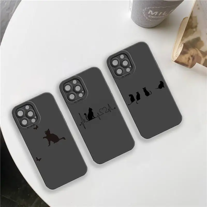 

black cat Cute animal Camera Lens Liquid Silicone Phone Case For iPhone 13 12 11 Pro MAX Mini X XS XR 7 8 Plus