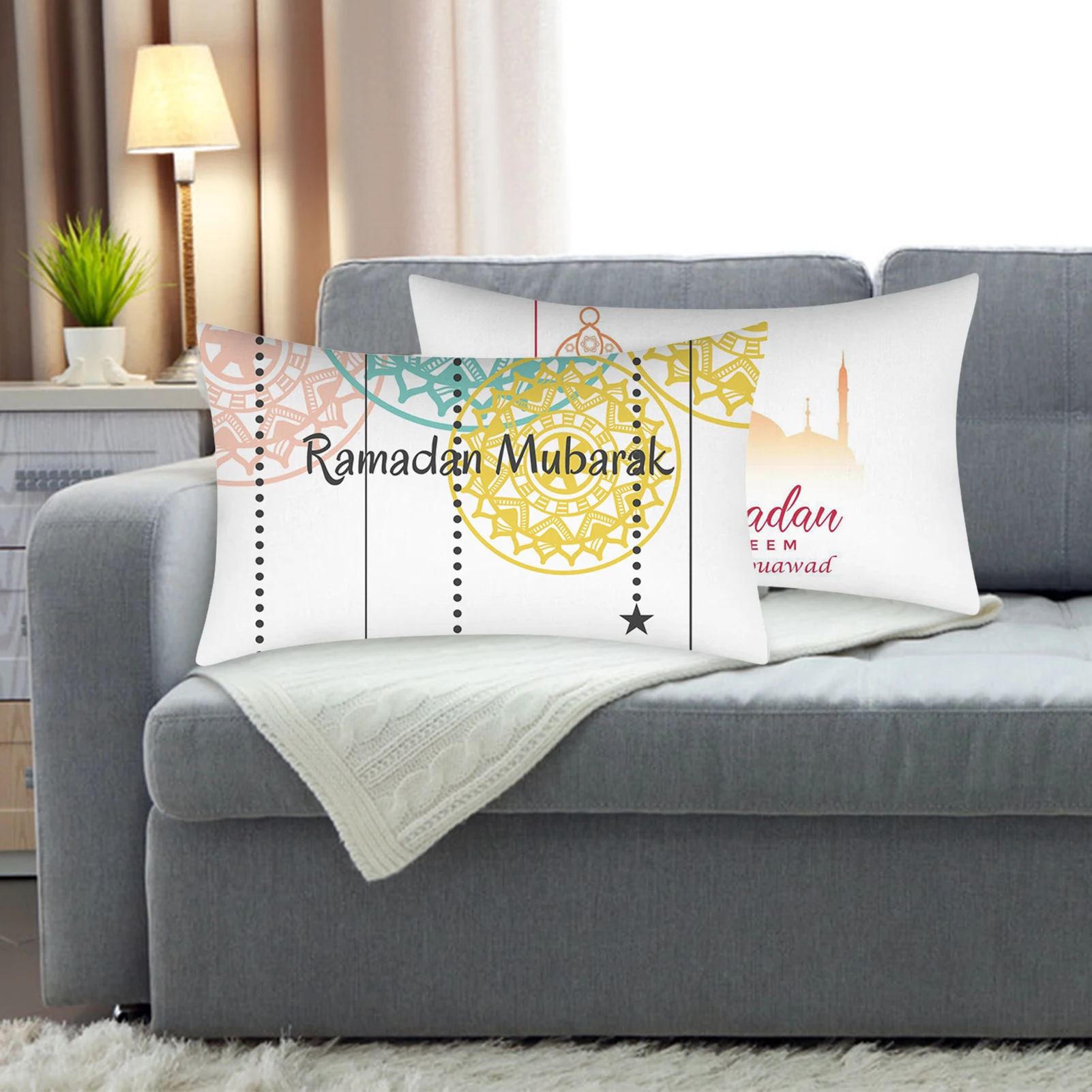 

4 шт. Рамадан диванная Подушка наволочки белая луна и звезды наволочка с красочным праздничным принтом белые наволочки для подушки Чехол дл...