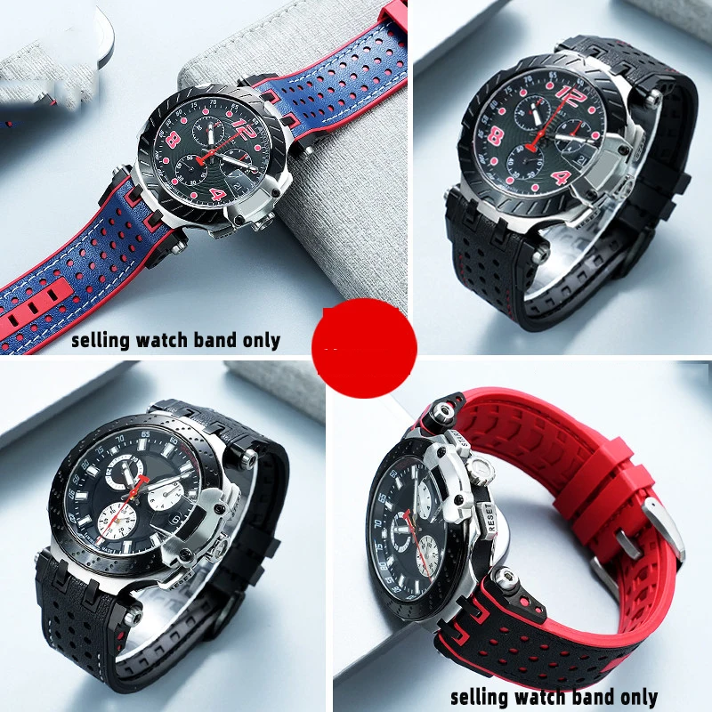 Фото Высококачественный ремешок для часов Tissot MotoGP T-Sport Racing серии T115.417 T115.427A, кожаный ремешок с вырезами и резиновой вставкой. №4
