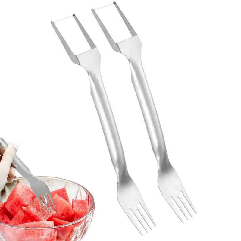 

2 In 1 Watermelon Fork Slicer Multi-purpose 2pcs Stainless Steel Double Head Fork Watermelon Cutter Kitchen Fruit Cutting Fork