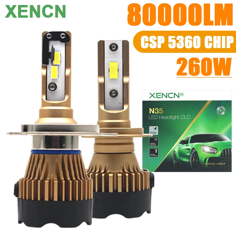 

XENCN светодиодный H7 комплект автомобильных фар 80000LM 260W H1 H4 H8 H9 H11 9005 HB3 9006 HB4 HIR2 9012 Turbo Lamp 6000K, холодная белая фотолампа