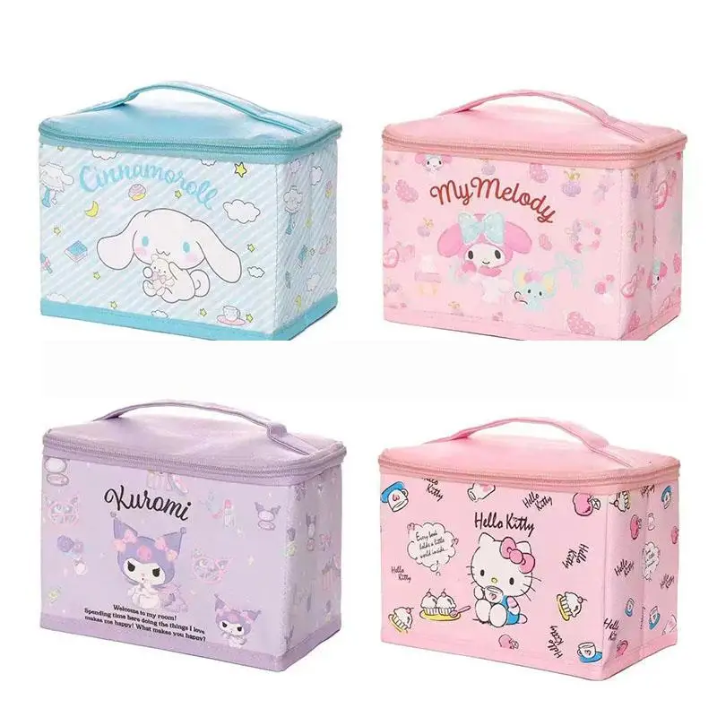 

Kawaii Hello Kitty Cartoon Cosmetic Bag Sanrio My Melody High Capacity Can Be Folded Makeup Bag Organizer Toiletries Storage Box
