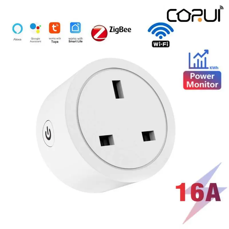 

CORUI Tuya WiFi Smart Socket UK Plug ZigBee Bluetooth Smart Life App Timing With Power Monitor Alexa Google Home Voice Control