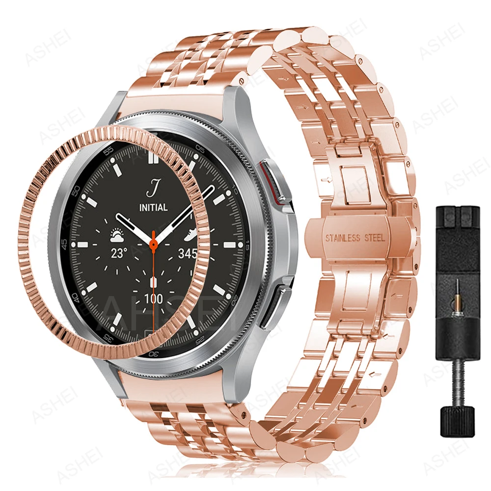 

Браслет и БЕЗЕЛЬ для Samsung Galaxy Watch 4 Classic 42 мм 46 мм, браслет без зазора из нержавеющей стали с заклепками, 2 шт.