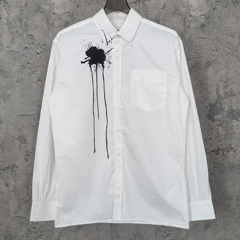 

Vintage Splash-Ink Stain MM6 Margiela Shirt Men Women Best Quality Oversize Casual Long Sleeve Shirt Top Tee