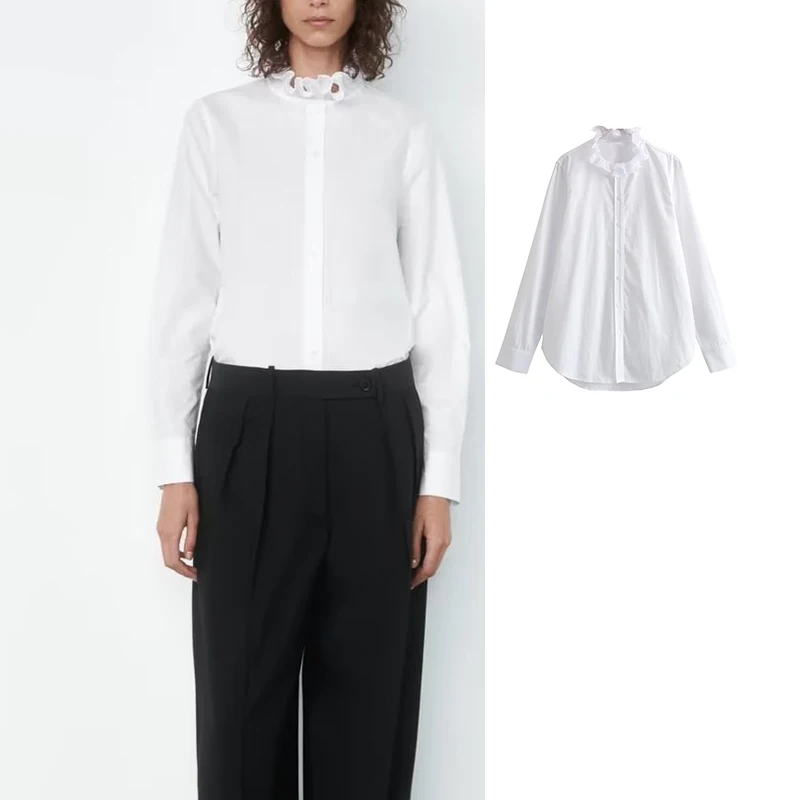 

Рубашка женская с оборками, на пуговицах, с длинным рукавом