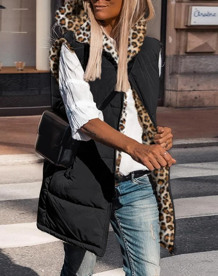 Женское пальто модные двусторонние жилеты с леопардовым принтом флисовая куртка