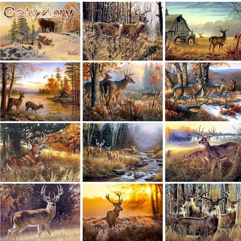 

GATYZTORY Frame Diy Painting By Numbers On Canvas Deer Animal Drawing On Number Diy Crafts Wall Decor Gift Picture Paint For Adu