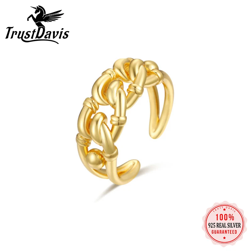 

ElfoPlataSi Real Minimalist 925 Sterling Silver Golden Knot Cross Opening Ring for Women Wedding Party S925 Jewelry Gift Y3-03