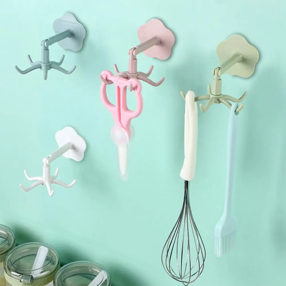 

4 Pcs 360 Degrees Rotating Hooks Multi-Purpose Hooks Self Adhesive 5-claw Hook Wall Door Rack Clothes Hanging Storage Hook