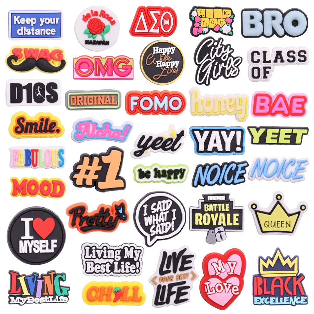 New Arrival 1pcs Shoe Charms English BLACK LIVING LOVE BAE SMLIE Accessories PVC Shoe Decoration For Wristbands Croc Jibz Gift