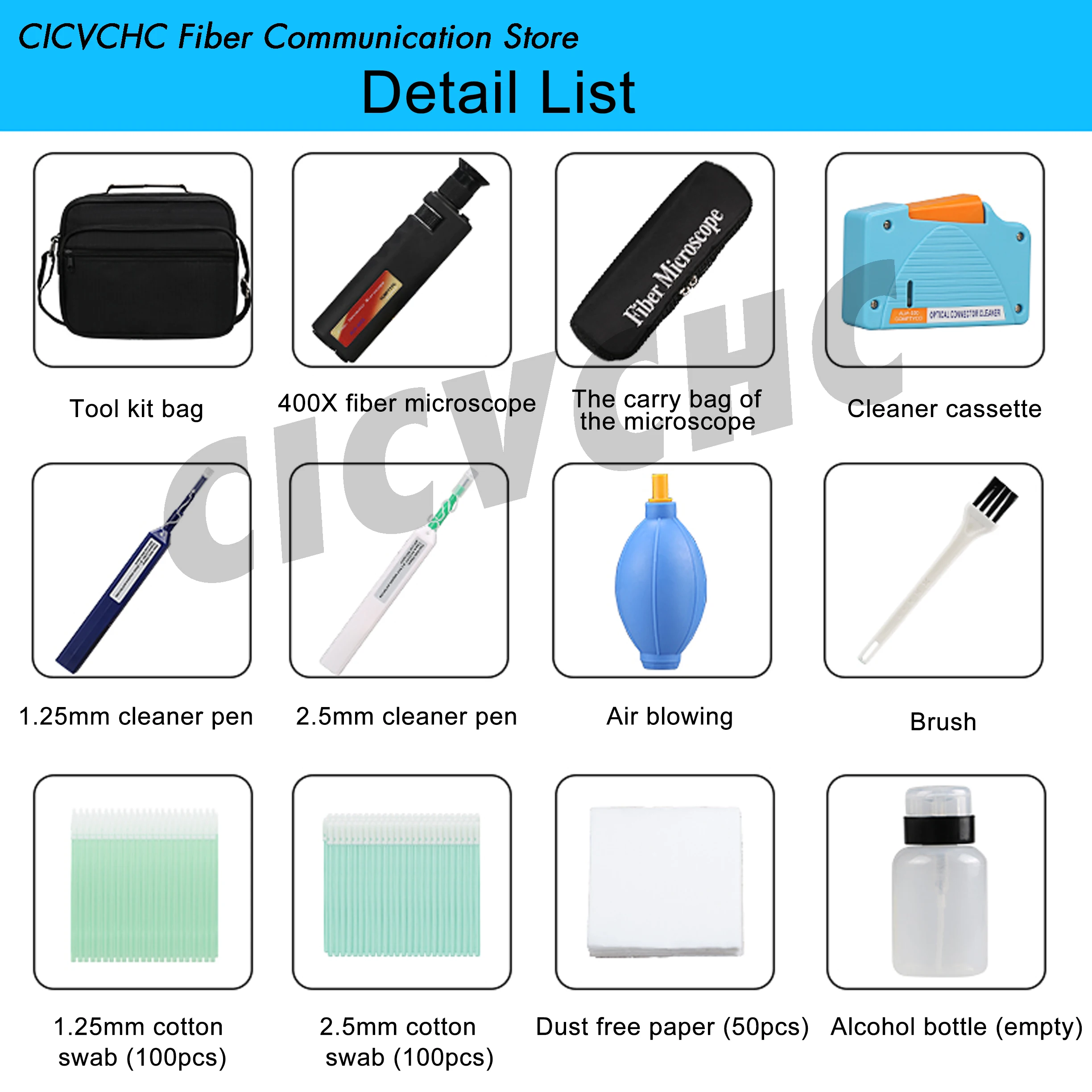 Fiber end-face inspection and cleaner tool kit with 400x fiber microscope (Hand held)