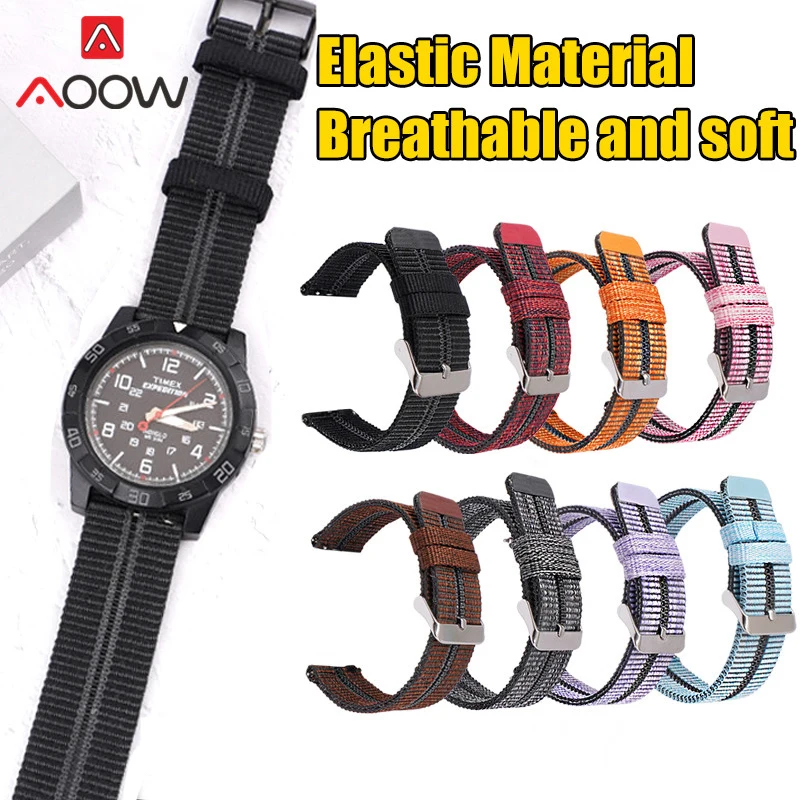 22mm Elastic Nylon Strap Stainless Steel Buckle Quick Release Men Women Polyester Sport Waterproof Replace Bracelet Watch Band