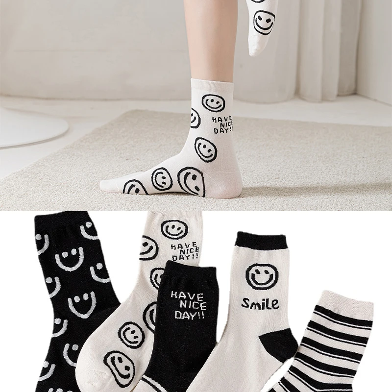 

Creative Personality Smile Stocking Cotton Harajuku Riginal Cute Funny Fashion Hip Hop Student Medium and Long Men Women Socks