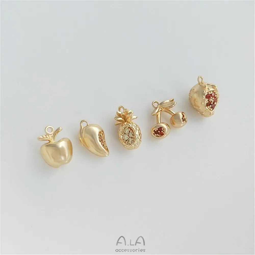 

14K Gold Filled Plated zirconium fruit pendant mango strawberry cherry DIY bracelet pendant