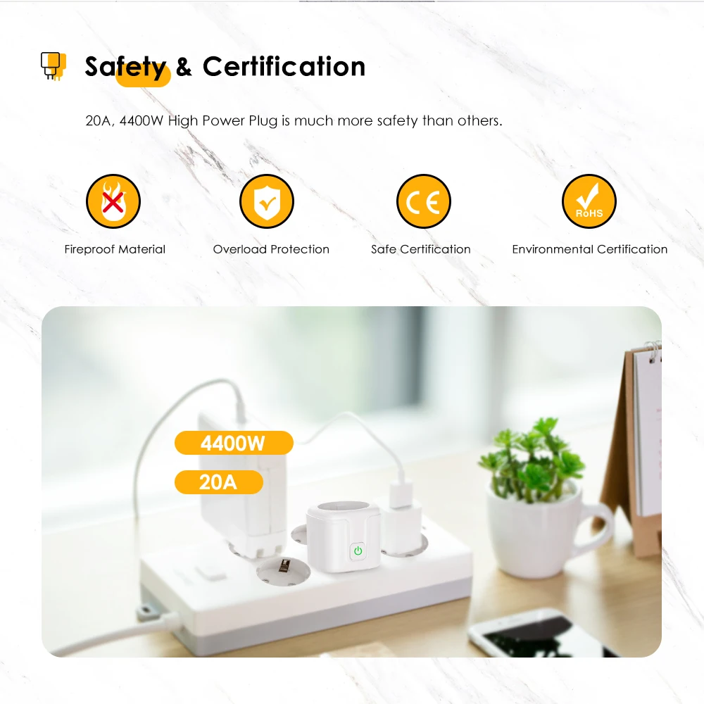 Tuya Умная розетка EU 16A/20A Wi-Fi штепсель Включить Смарт-розетка с монитором питания