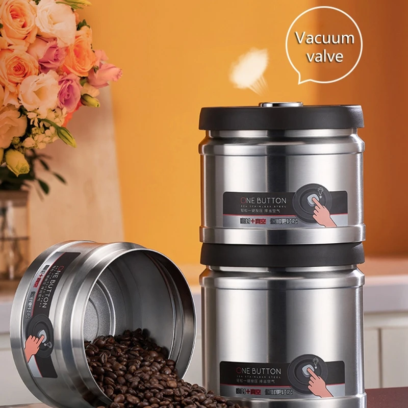 

Large Airtight Jar Stainless Steel Coffee Container Vacuum Sealed Airtight Storage Box for Fresh Keeping Storage Holder