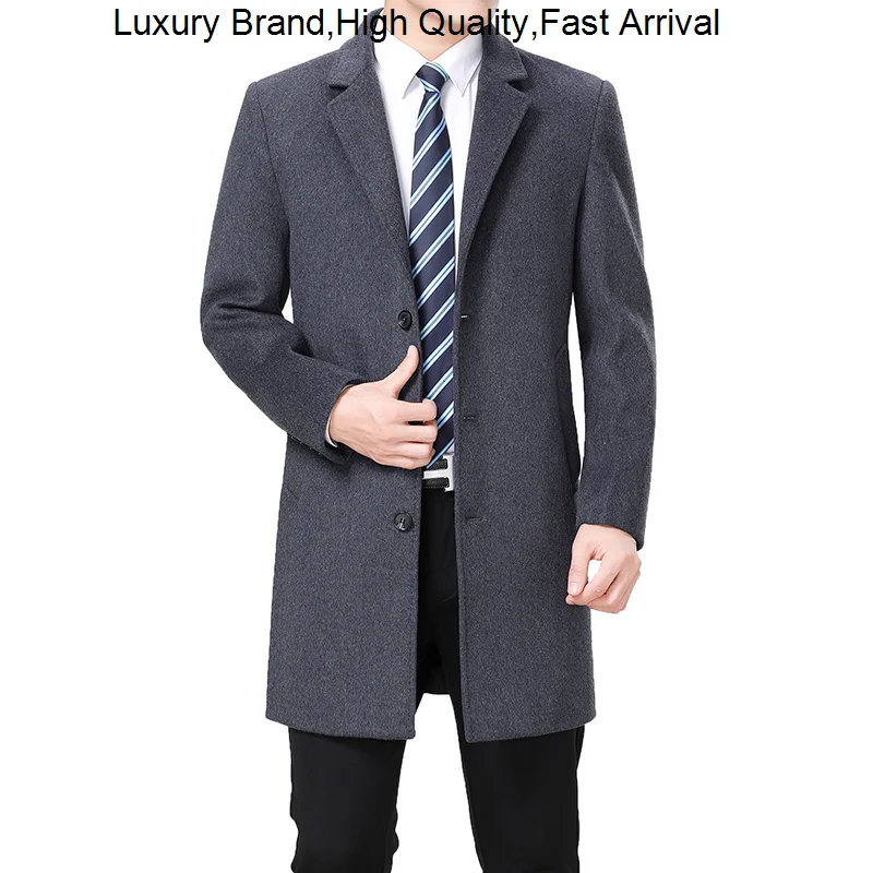

Peacoat 2023 High Quality Winter Cashmere Mens Wool Blend Overcoat Trench Coat Long Jacket Man