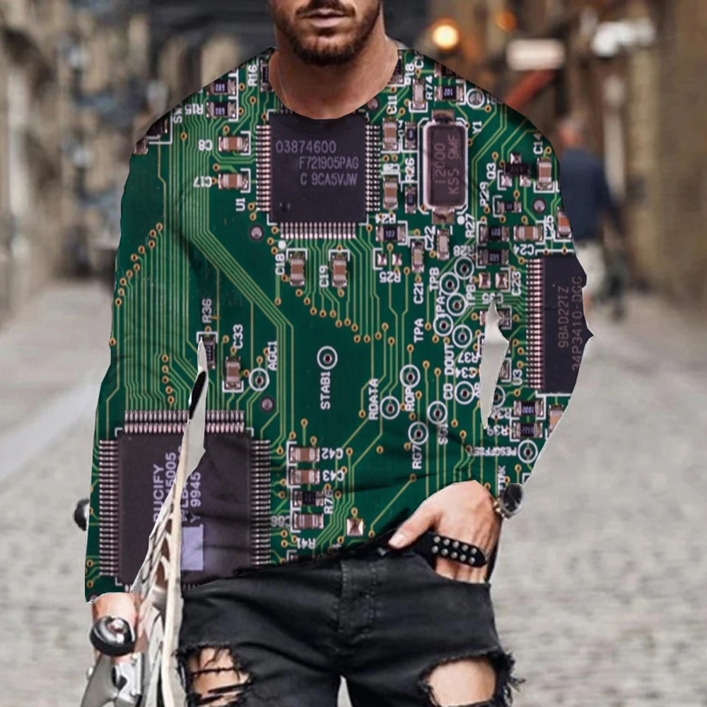 

Футболка с электронным чипом в стиле хип-хоп для мужчин и женщин, футболка большого размера с 3D-принтом машины, стильная футболка в стиле Хар...