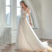 Wedding Dress 2022 Bridal Boho Organza Tulle Back Button Design Delicate Decals Type Puff Sleeve Vestidos De Novia for Women